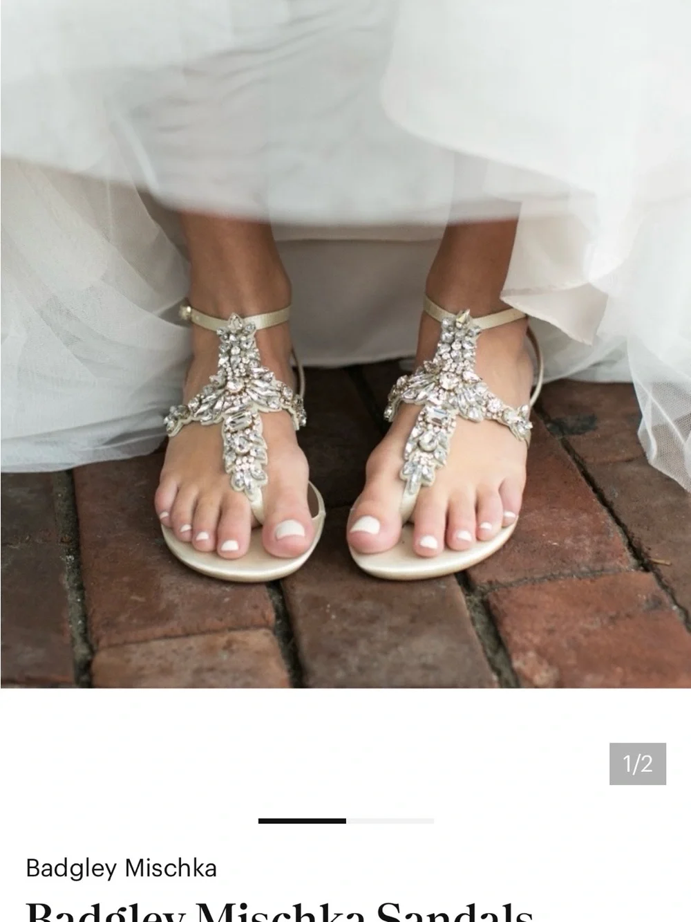 Badgley Mischka Cara Gold Crystal Embellished Flat Thong Dress Sandals Size 7.5